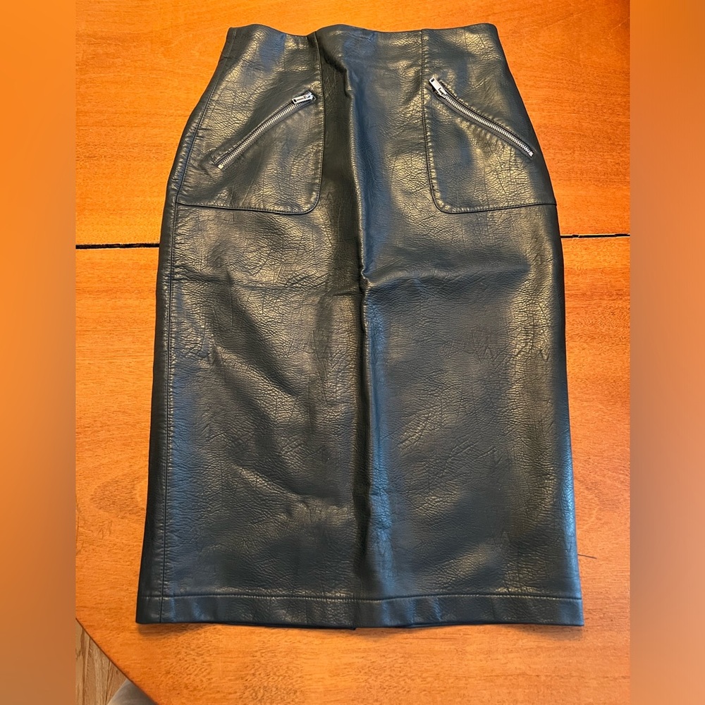 Zara Basics Vegan Leather Navy Pencil Skirt NWOT